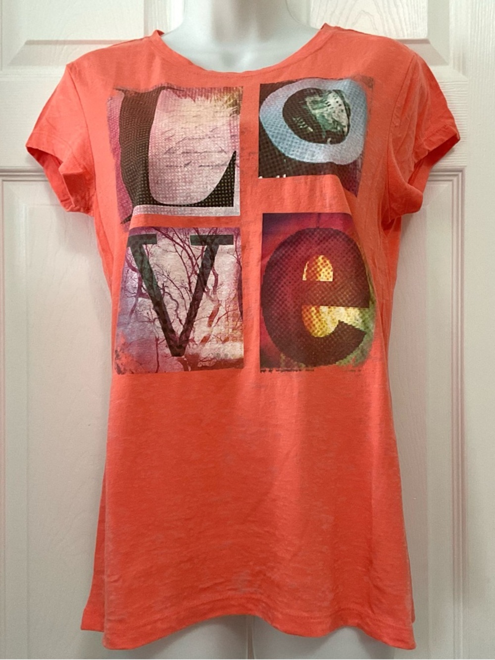 Coral Graphic Tee with LOVE Blocks